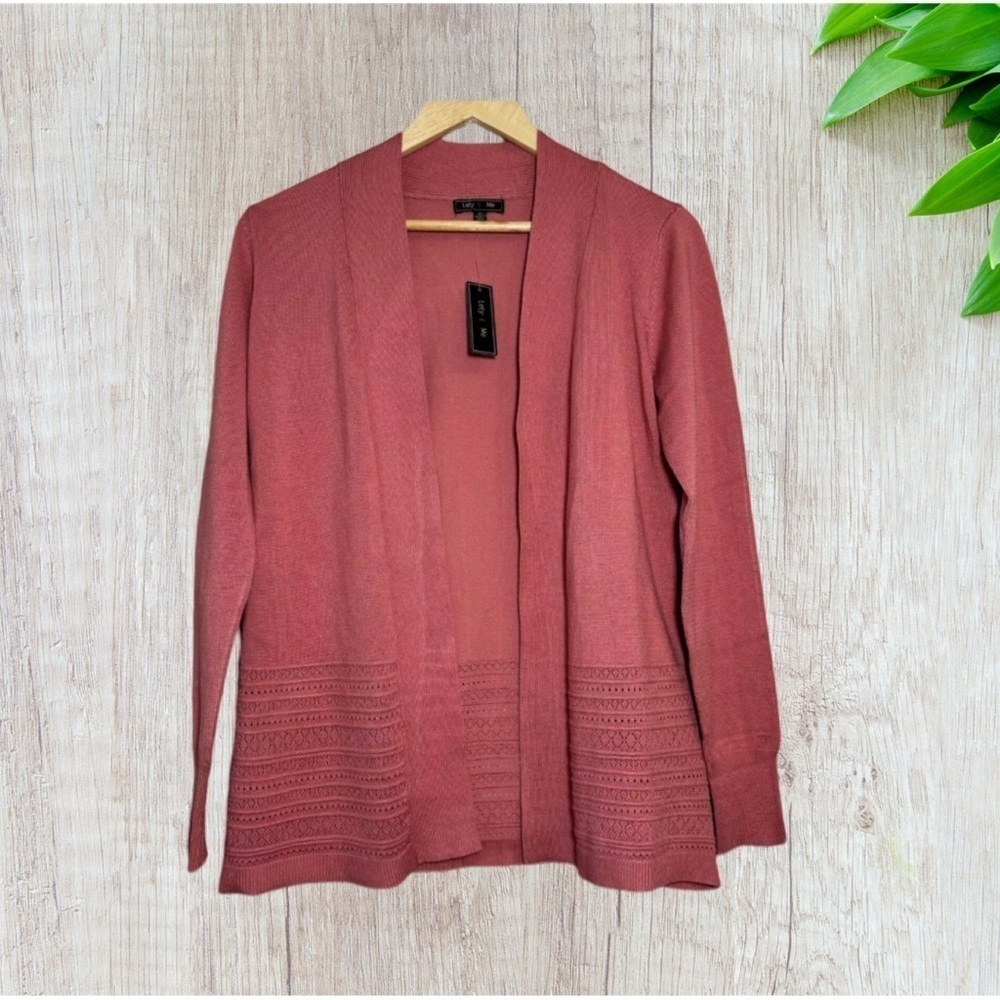Lety & Me Coral Gabby Open Front Pointelle Cardigan Sweater Top NWT Size XS